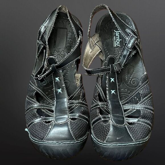 Jambu Cherry Sandals Leather Eco-Friendly Comfort Black Hiking Walking 8.5 - Picture 2 of 6